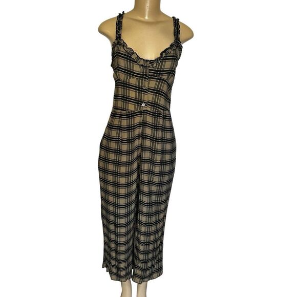 Faithfull the Brand plaid ruffle trim wide leg crop sleeveless Jumpsuit medium 6 - Picture 4 of 11